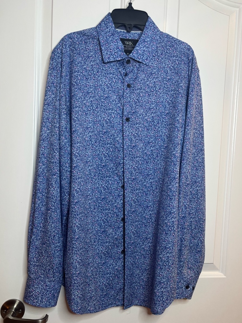 NWOT WRK Men’s Blue Micro-Print Button-Up stretch Shirt Sz 15.5